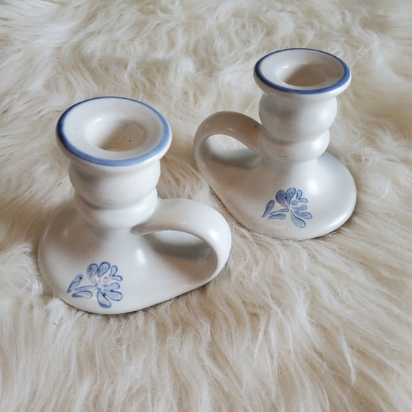 Vintage Croc Blue Ceramic Candlestick Holder Set